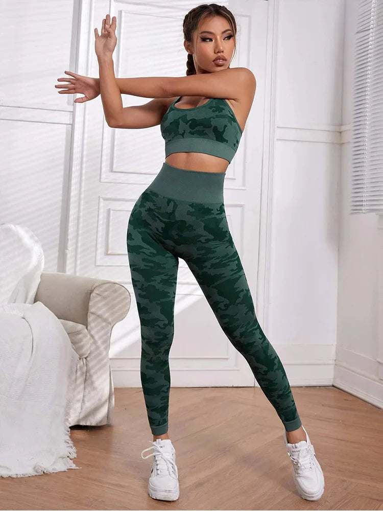 Solomon-Ensemble de sport camouflage pour femme, vêtements de fitness, leggings taille haute, soutien-gorge d'entraînement, yoga, 2 pièces