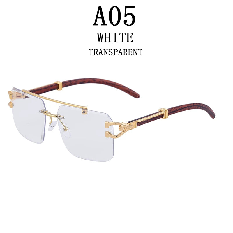 Frameless square wooden sunglasses for men and women, vintage, fashionable, luxury, retro, 2023