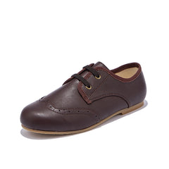 W-AP8-003 chaussures habillées pour enfants en cuir marron noir velours lacets décoratifs chaussures de conception classique nouvel hiver
