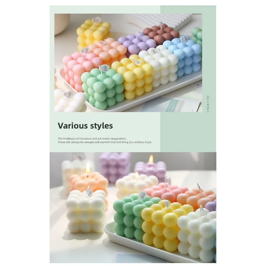 Bougie parfumée en forme de Cube à bulles, 1 pièce, faite à la main, pour aromathérapie, cire de soja, décoration de la maison, bougies pour fête d'anniversaire et de mariage