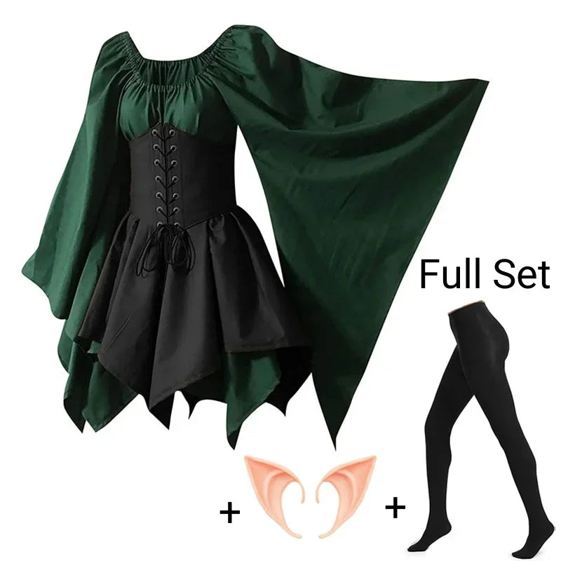 Costume médiéval pour femmes, robe médiévale de la Renaissance, fée elfe, Costume traditionnel Viking irlandais, oreille d'elfe pour fête d'halloween