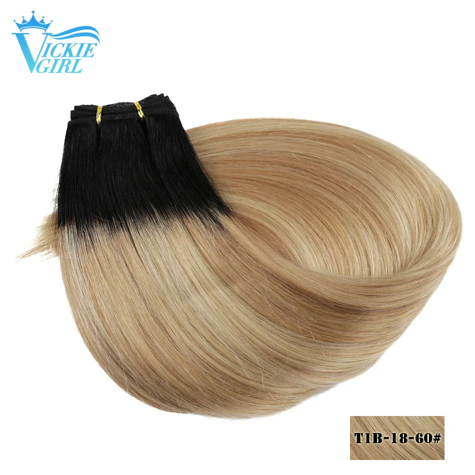 Straight Human Hair Weft Bundles Ombre Blonde Human Hair Extensions 100g/piece 16"-28" Skin Color Remy Straight Double Weft