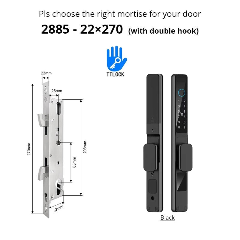 Serrure intelligente pour porte coulissante étanche, application TTLock Alexa, Code numérique par empreinte digitale, carte RFID, Anti-serrure électronique en verre d'aluminium