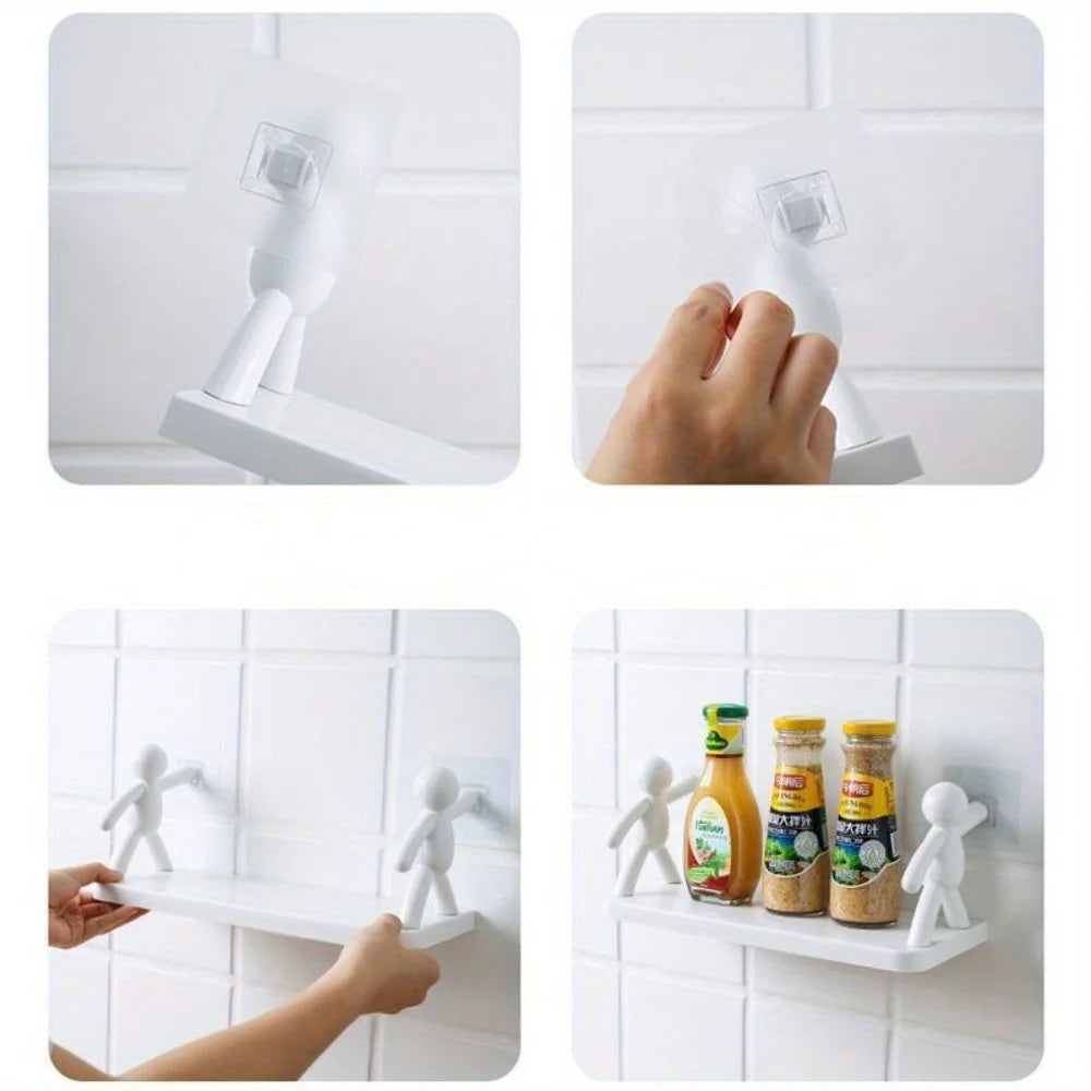 1pc petite personne support de rangement dessin animé Non poinçon support de rangement toilette salle de bain cosmétiques support de rangement assaisonnement pot tri support