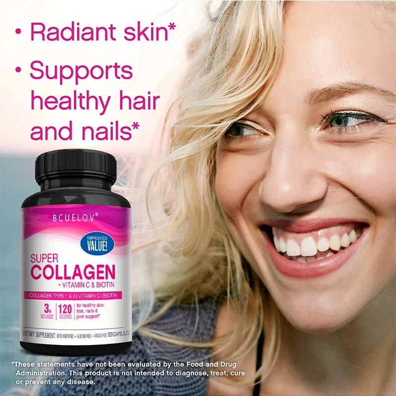 Collagène + Vitamine C plus Biotine, Soutien Anti-âge, Anant Anticontinuité, Éclaircissant, Peau, Cheveux & Supplément N64., 120 Capsules