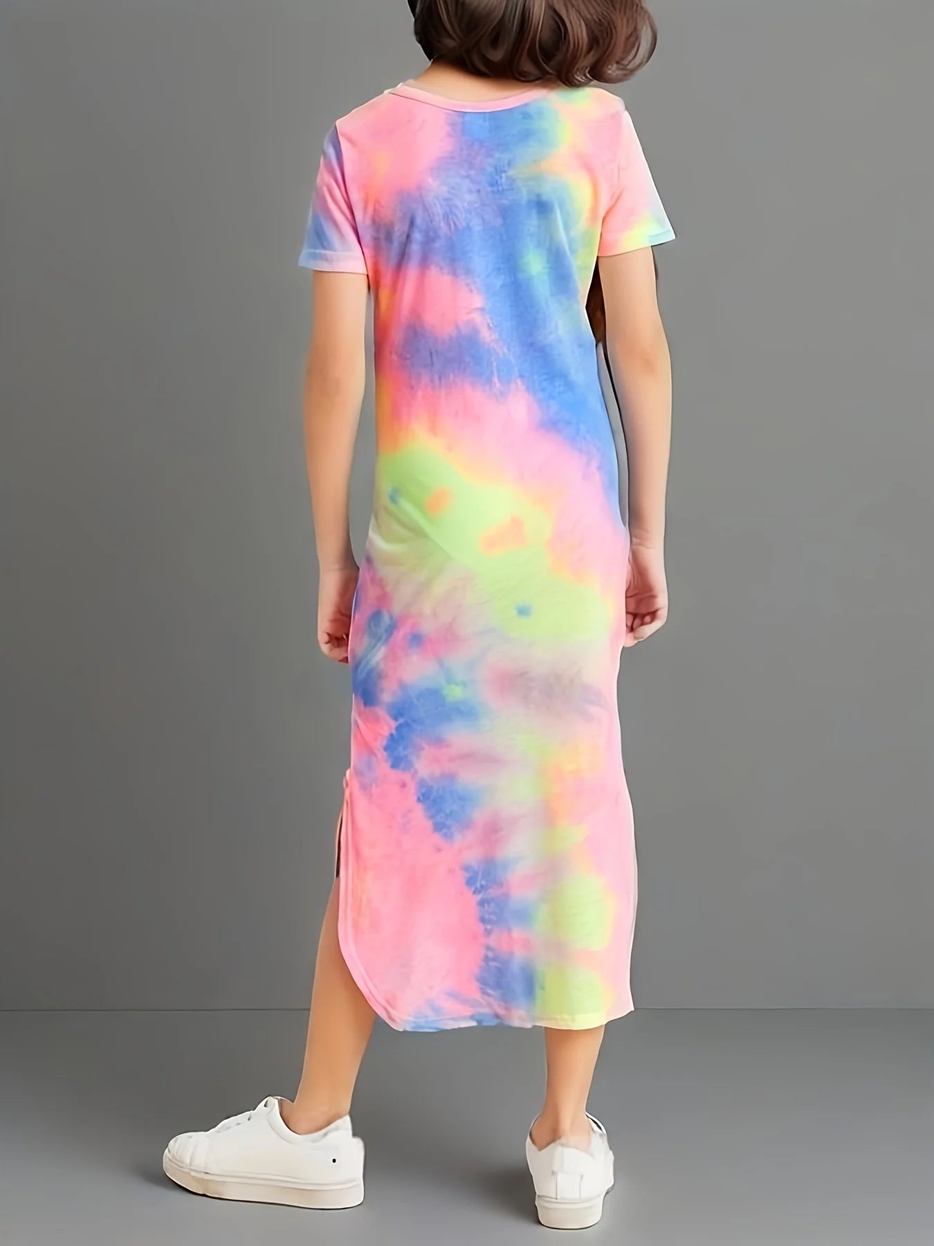 Robe d'été pour filles, manches courtes, mi-longue, coupe cintrée, vêtements d'été à la mode pour filles, imprimés et teints en Positions aléatoires, printemps et été