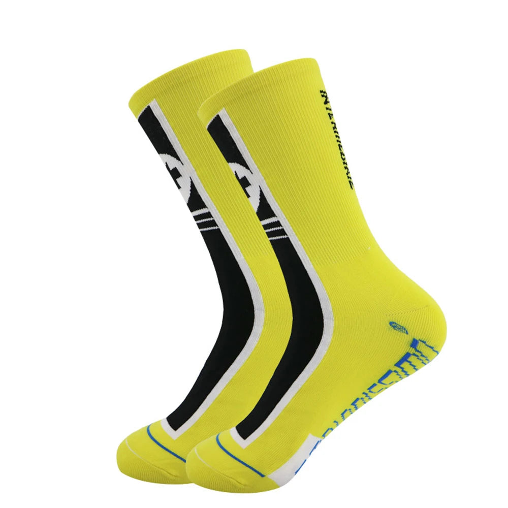 1 pair of football socks specifically designed for professional athletes, with thickened adhesive and anti-slip properties.