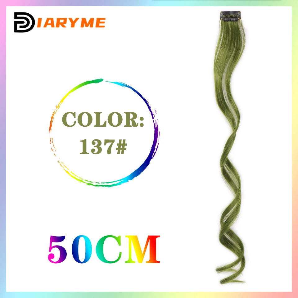 Colorful curly synthetic hair extensions for girls, long clip-in hairpiece, multicolored party strands, wig piece, for women and children