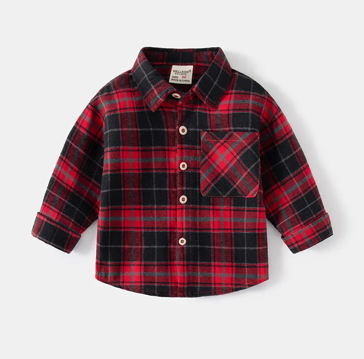 Chemises à manches longues en coton pour enfants, chemisier à carreaux, haut décontracté, vêtements pour bébé, col, garçons, 2-7 ans, nouveau, 2025