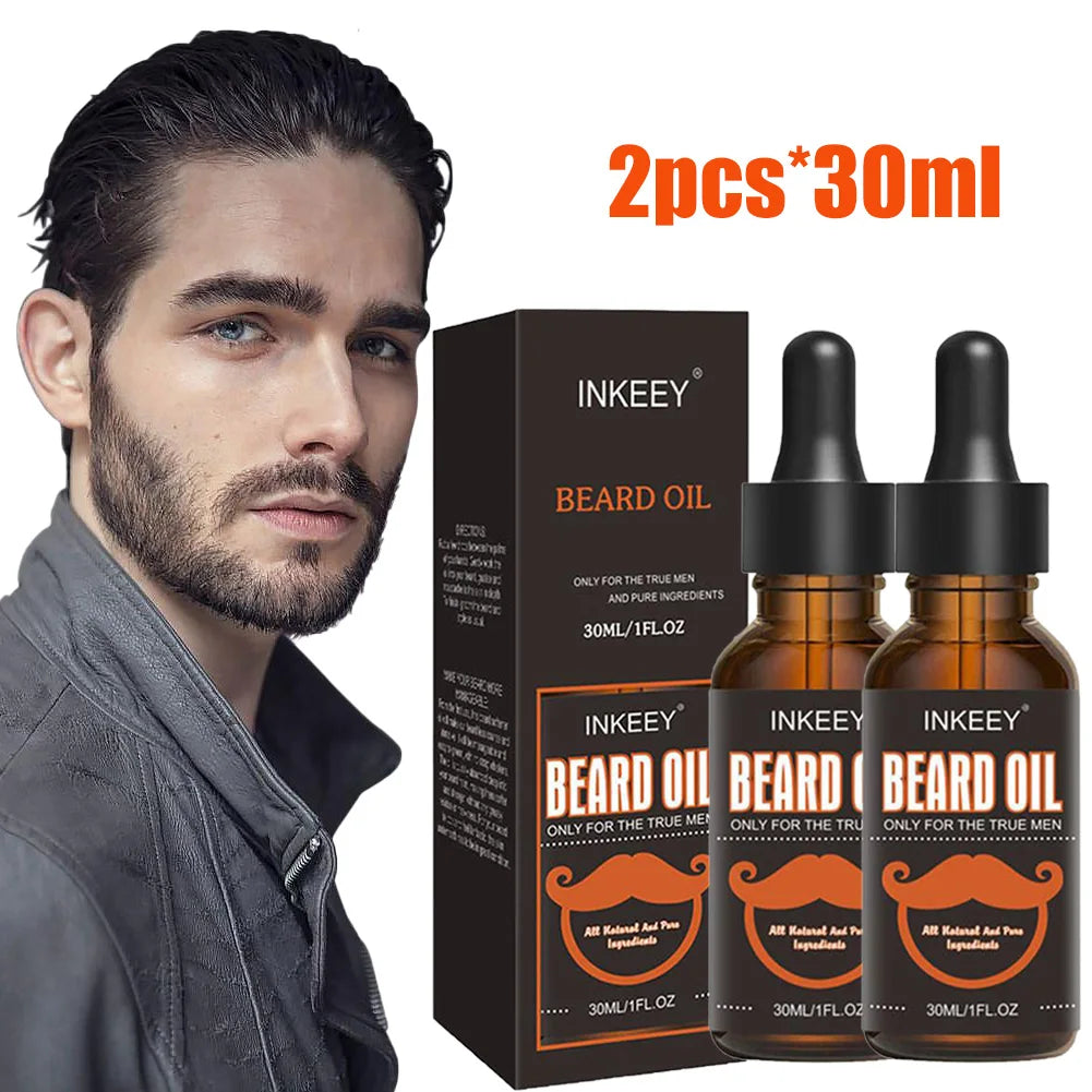 Huile de Soin de la Barbe Biologique Naturelle pour Homme, Brillance Rapide, Adoucissement de la Barbe, Renforce les Moustaches, Lisse, Nourrissant, Soins Capillaires, 2 Pièces