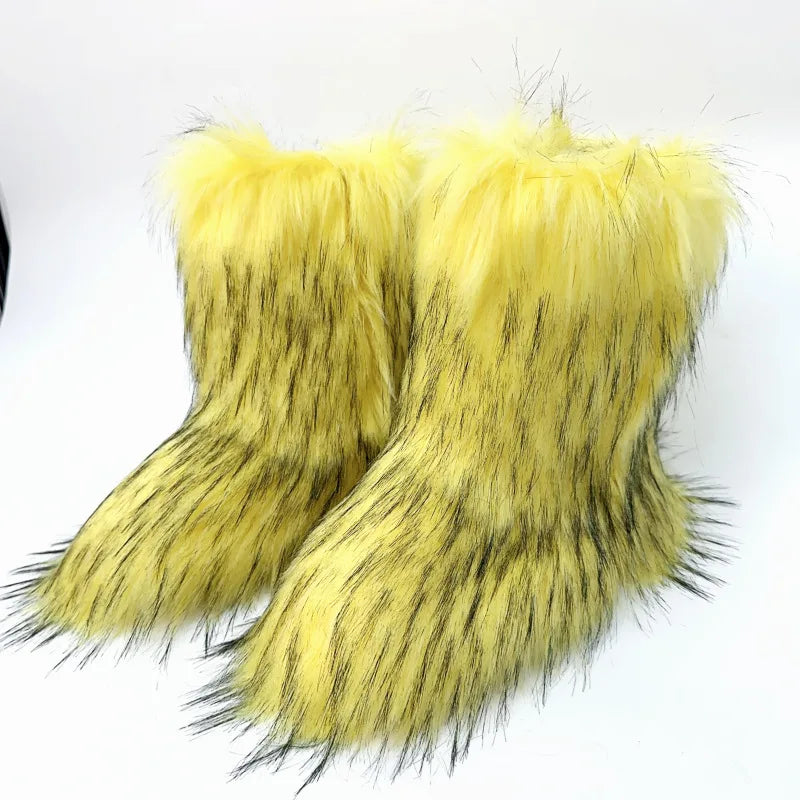 Bottes de neige mi-mollet en fourrure pour femmes et filles, chaussures en peluche chaudes, plate-forme extérieure, document solide, mignon, hiver, Y2K, 2023