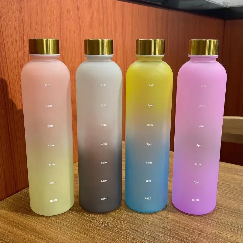 Nouveau 1L bouteille d'eau avec timbre de temps sans BPA réutilisable Fitness Sports voyage en plein air étanche tasse d'eau bouilloire givrée