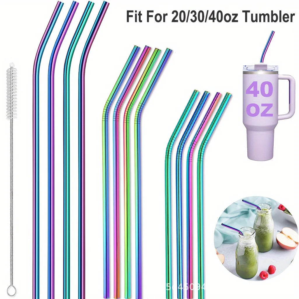 Paille de couleur réutilisable en acier inoxydable, 21cm 26cm 30cm, adaptée à une tasse de capacité de 20oz 30oz 40oz avec brosse