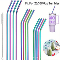 Paille de couleur réutilisable en acier inoxydable, 21cm 26cm 30cm, adaptée à une tasse de capacité de 20oz 30oz 40oz avec brosse