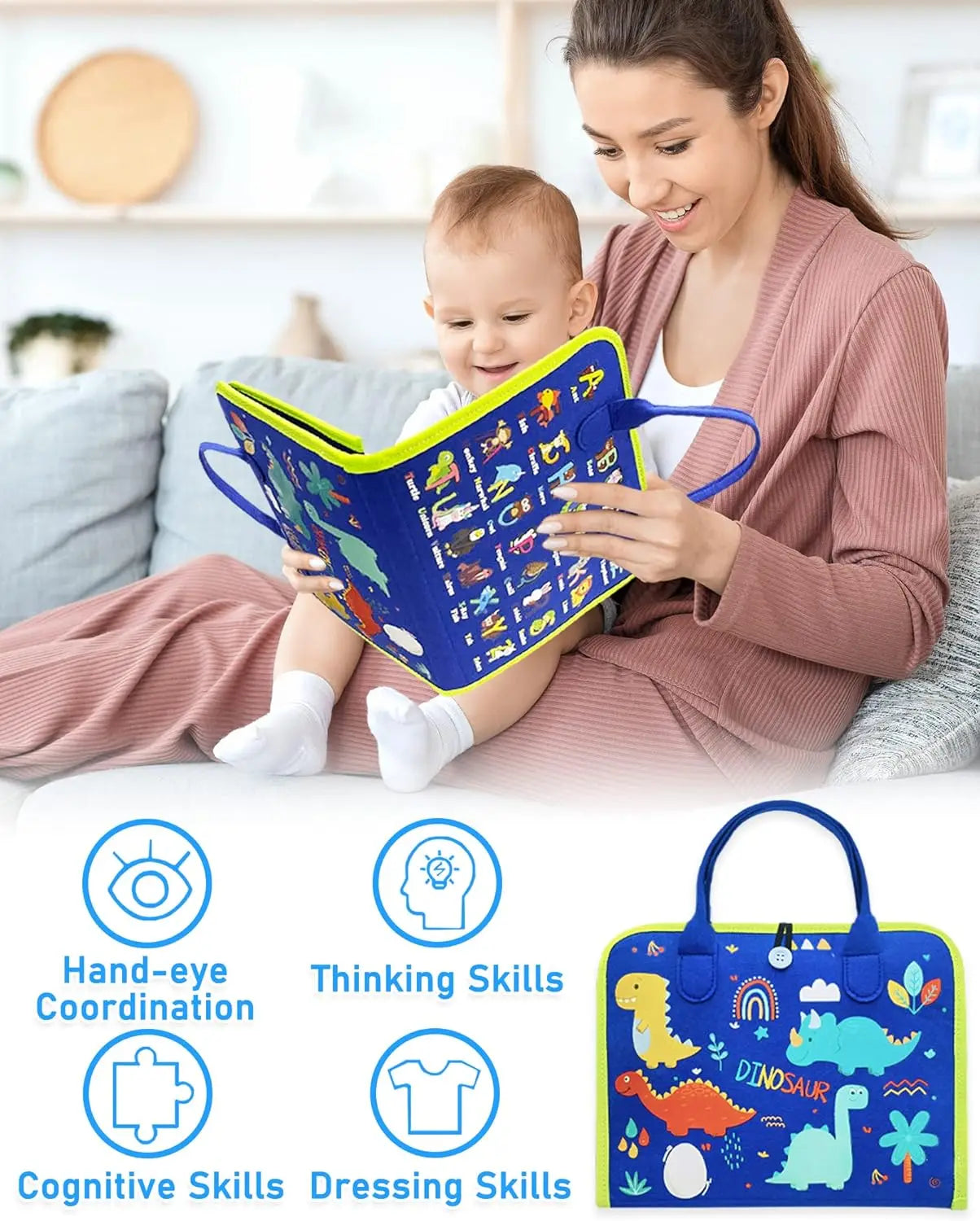Planche occupée pour tout-petits, jouets Montessori, activités éducatives d'apprentissage, jouet de voyage, déguisement de dinosaure, sac à dos de compétences de vie sensorielle