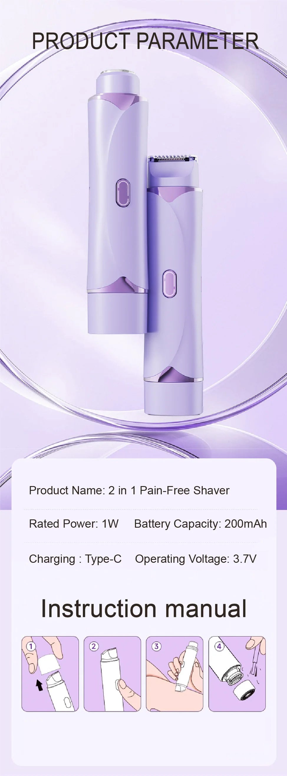 2-in-1 women's shaving tool, waterproof women's razor, razor for sensitive skin, electric razor for ingrown hair prevention