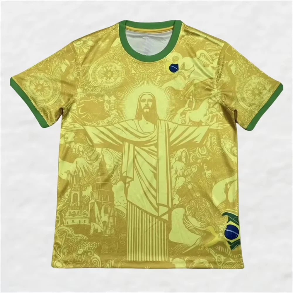 Haut d'entraînement de Football d'été, édition spéciale brésilienne, maillot de Football jésus noir gris, T-shirts d'extérieur à séchage rapide pour hommes et femmes