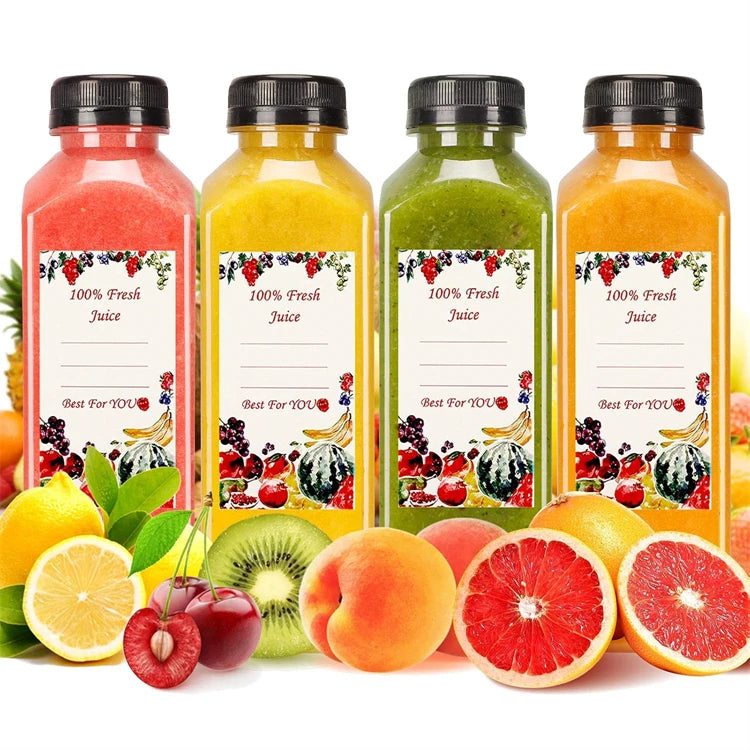 Bouteilles de jus de 500ML avec bouchons, bouteilles vides transparentes réutilisables avec entonnoir à brosse et étiquettes pour smoothies et autres boissons YY177