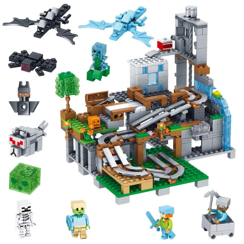 Blocs de construction de puzzle pour enfants, toboggans de village, grottes, mines, villes de chevaux, chats, léopards, jungles, jouet éducatif pour