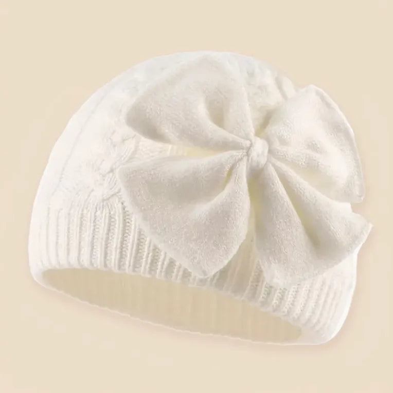 Chapeau tricoté pour bébés enfants de 0 à 2 ans, bonnet tricoté unisexe avec nœud papillon de couleur unie, protège-oreilles, bonnet pour l'automne et l'hiver