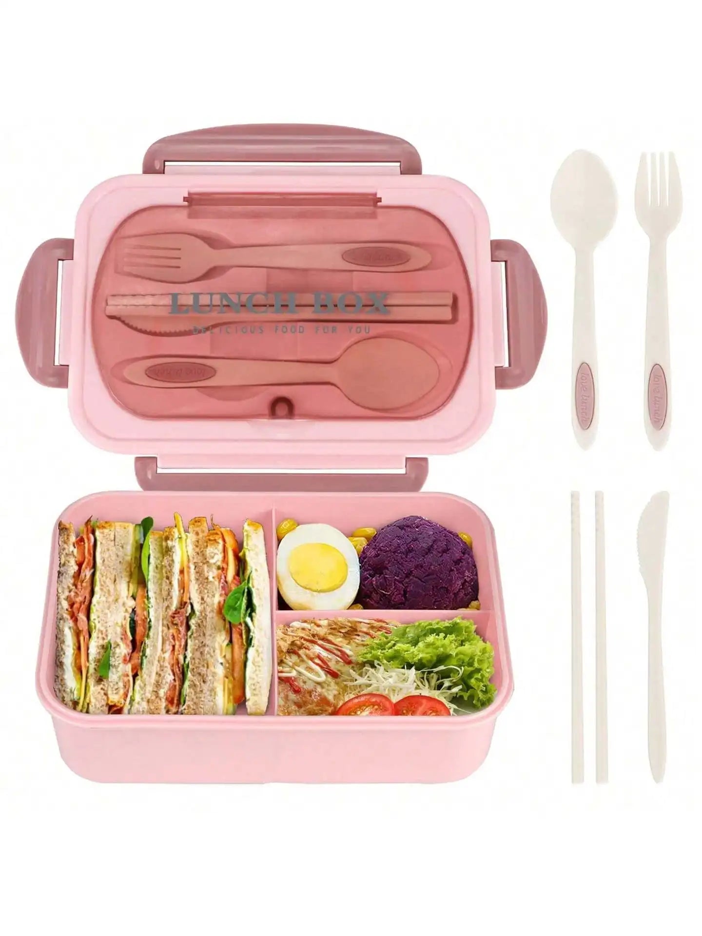 Boîte à Bento pour adultes, boîte à déjeuner avec 4 compartiments, ustensiles, pot à Sauce, doublures à muffins, passe au micro-ondes et au lave-vaisselle, retour à l'école, 1 pièce