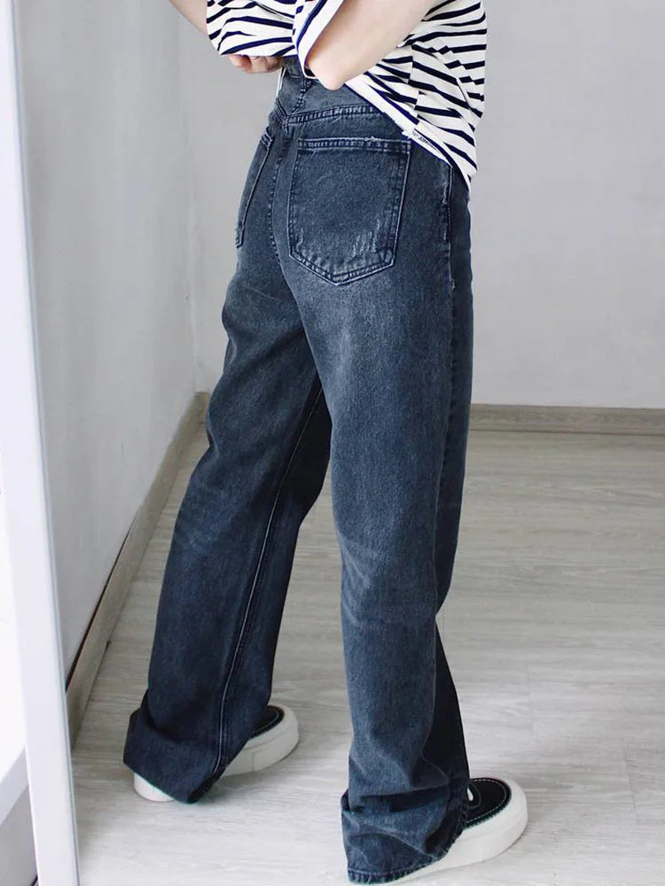 Jean bleu femmes taille haute 2025 ample décontracté petit ami jean Long pour le travail dames Simple jambe droite Denim pantalon pour les femmes