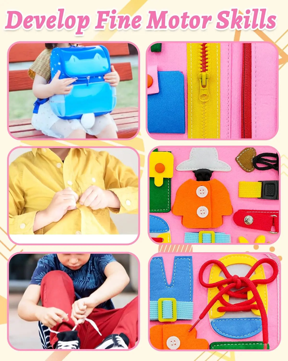 Planche occupée pour tout-petits, jouets Montessori, activités éducatives d'apprentissage, jouet de voyage, déguisement de dinosaure, sac à dos de compétences de vie sensorielle