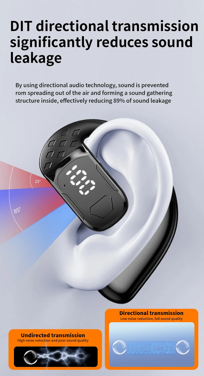 Sans fil Bluetooth 5.4 ouvert 180 °   casque à conduction d'air rotatif avec affichage de la batterie LED sur les deux oreilles et un écouteurs avec microphone