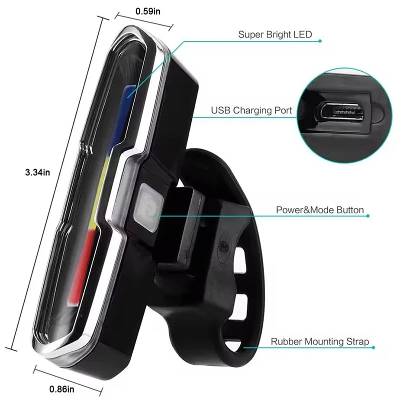 Enquêter arrière LED étanche pour vélo, aste par USB, éclairage de vélo clignotant, lampe à iode de sécurité, accessoires de lanterne de vélo