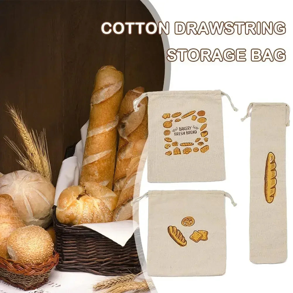 Sacs à pain en lin réutilisables avec cordon de serrage, grand rangement lavable, accessoires alimentaires, sac de rangement du pain, organisateur de cuisine non blanchi à la maison