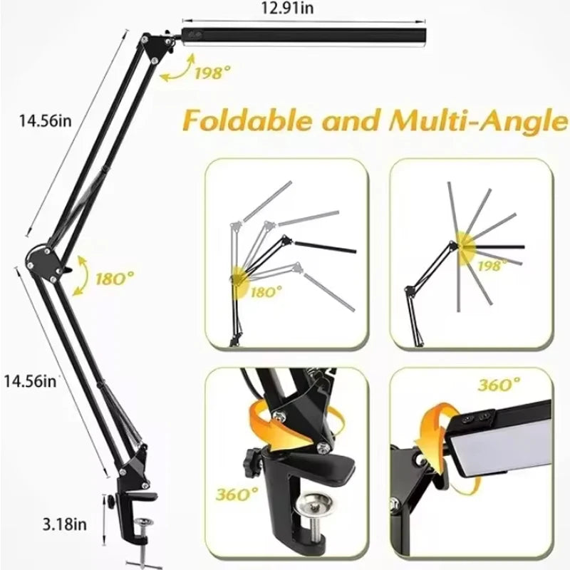 Lampe de bureau, lampe de bureau LED avec culbuteur, Angle réglable, 10 niveaux de luminosité, 3 modes d'éclairage, luminaire, apprentissage du protection des yeux