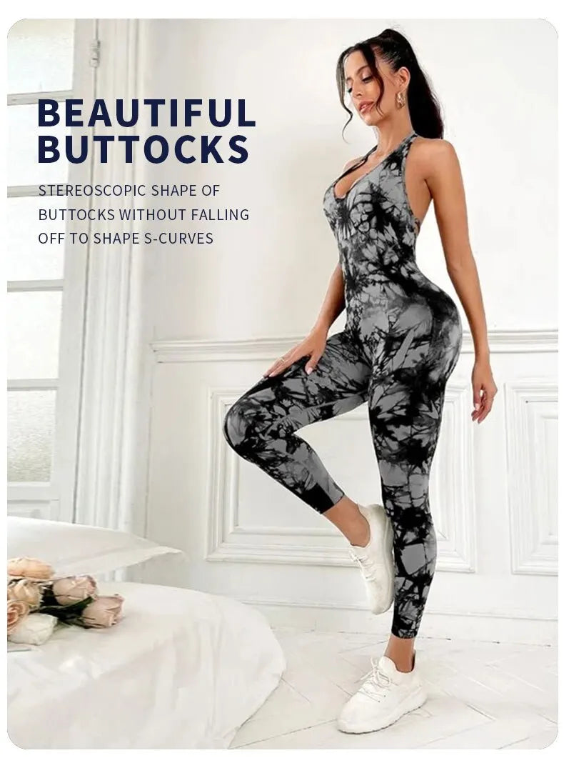 Sexy dos nu fronde femmes pleine saisons décontracté Fitness sport combishort sans manches mince vêtements de sport tout en un combinaison vêtements