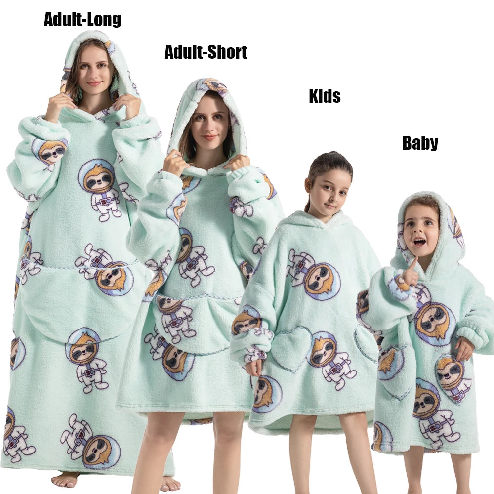 Sweat-shirt à capuche d'hiver pour femmes et hommes, pull polaire géant TV, couverture surdimensionnée avec manches, vêtements citrouille d'halloween pour adultes