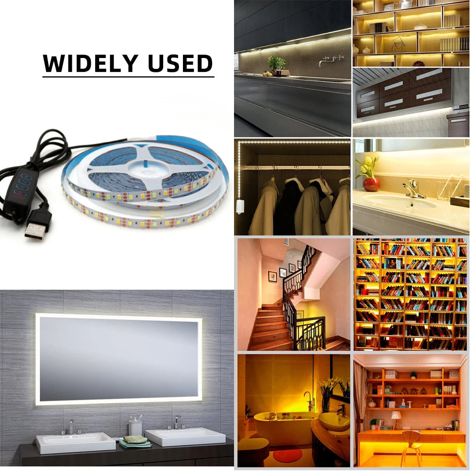 LED strip light kit for tourist information, flexible bar light, dimmer controller, USB, 0.5-5m, 5V, 120g/m, 3000K, 4000K, 6000K CCT, 4 buttons, 2m