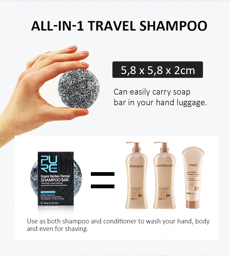 PURC-Shampoing en Polygonum pour Cheveux Gris et Blanc, Barre de Traitement du Cuir oral elu, au Charbon de Bambou de Regina, Solide, 60g