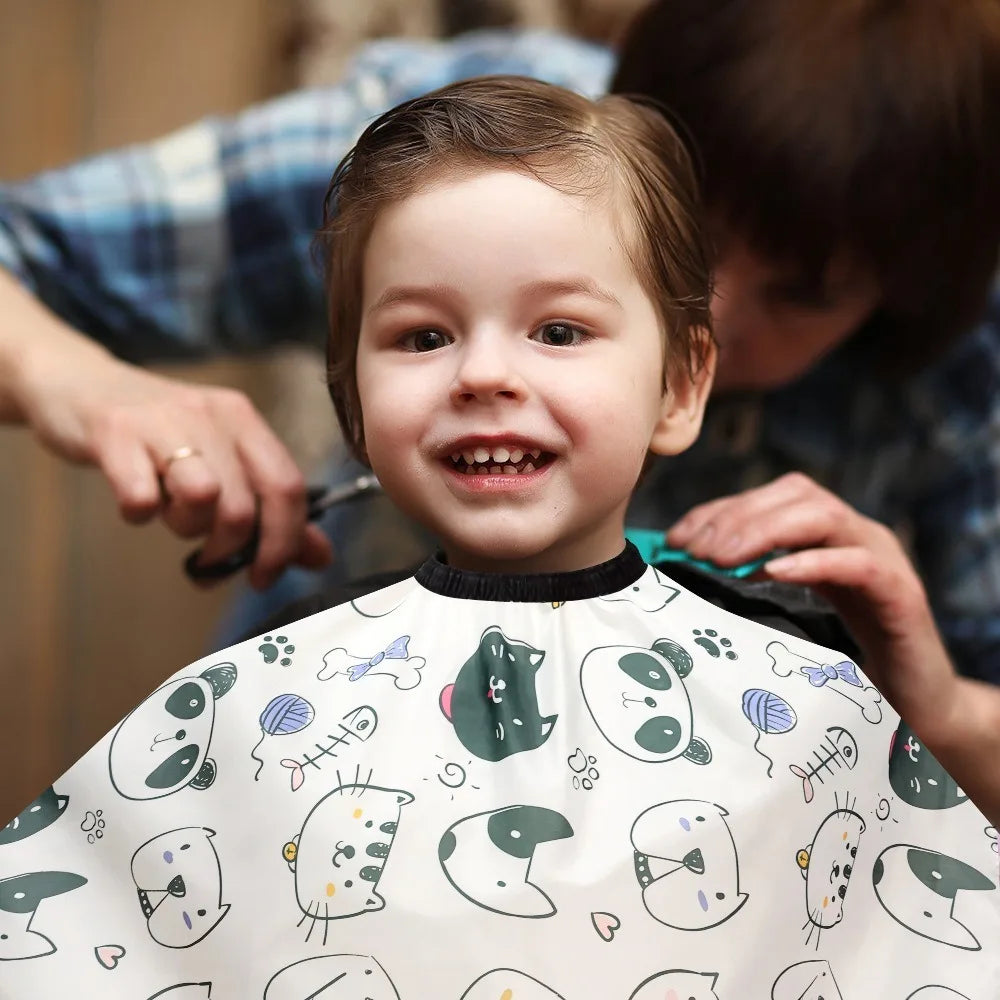 Cape de coupe de cheveux professionnelle pour enfants, dessin animé, enveloppe de barbier, Cape de coiffeur douce pour enfants, Animal Kawaii, robe de coupe imperméable