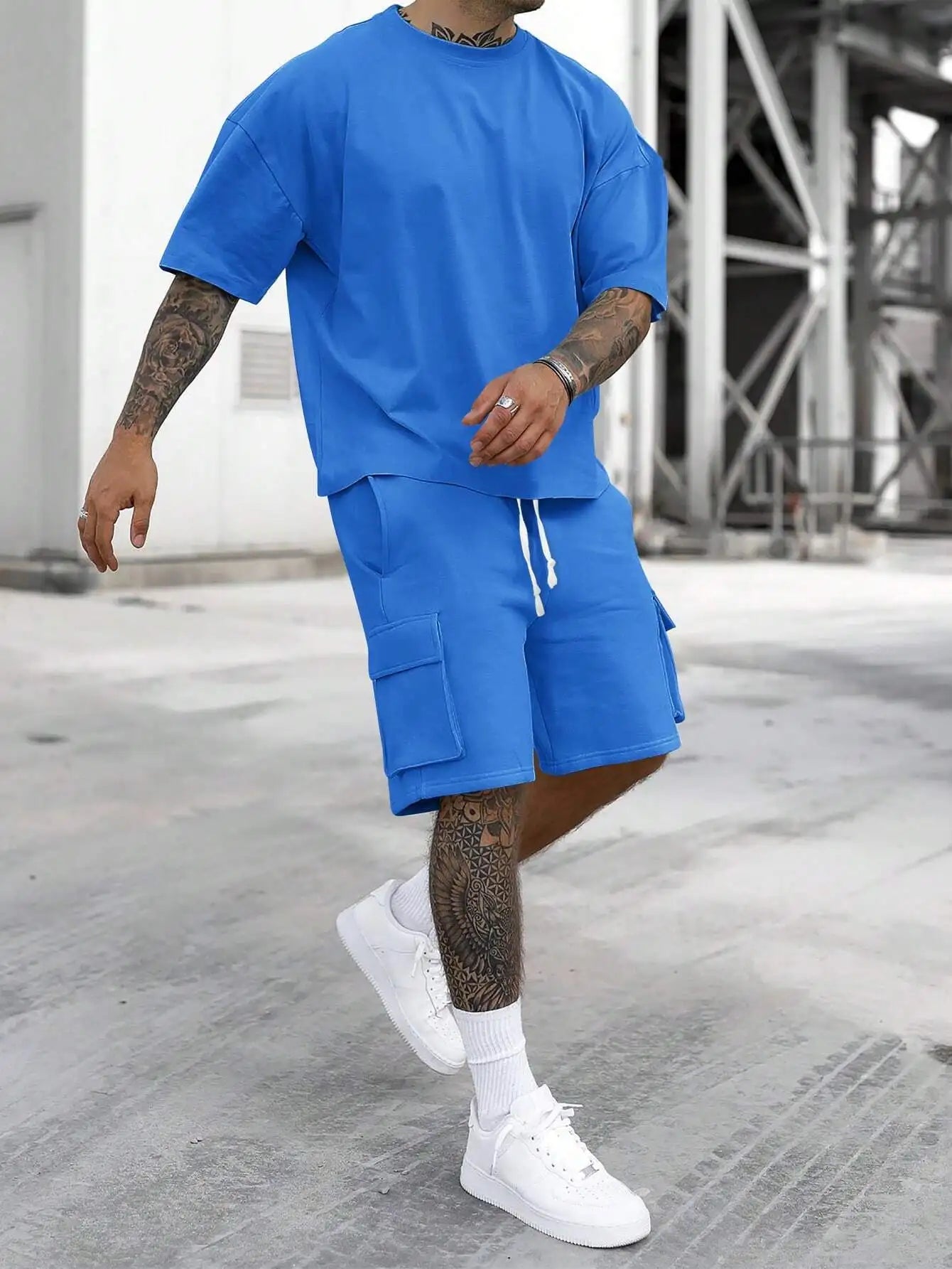 Ensemble de vêtements de sport deux pièces décontractés et à la mode pour hommes, T-shirt et short de travail pour l'exercice, la course à pied et la randonnée, été