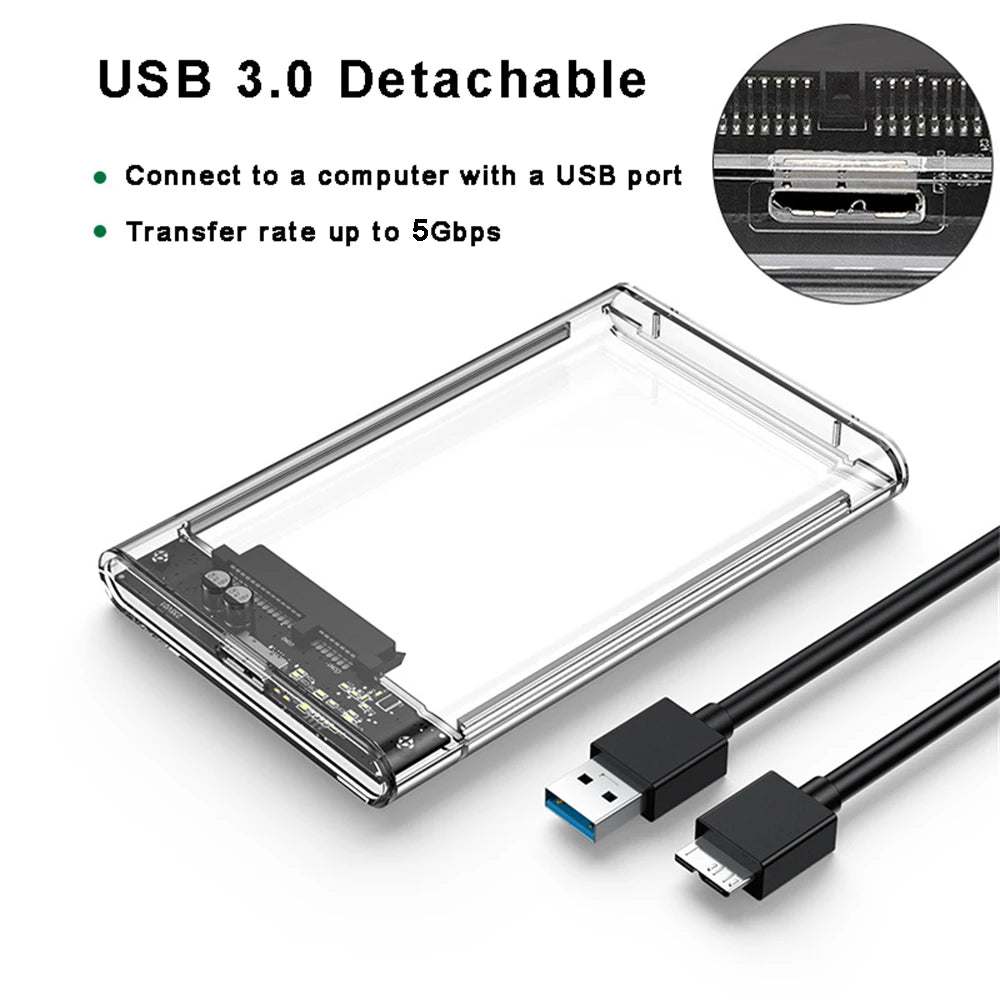 Boîtier de disque dur USB 3.0, boîtier de disque dur SATA SSD de 2.5 pouces avec vitesse de transfert de 5Gbps, boîtier externe Mobile, câble de boîtes de disque dur