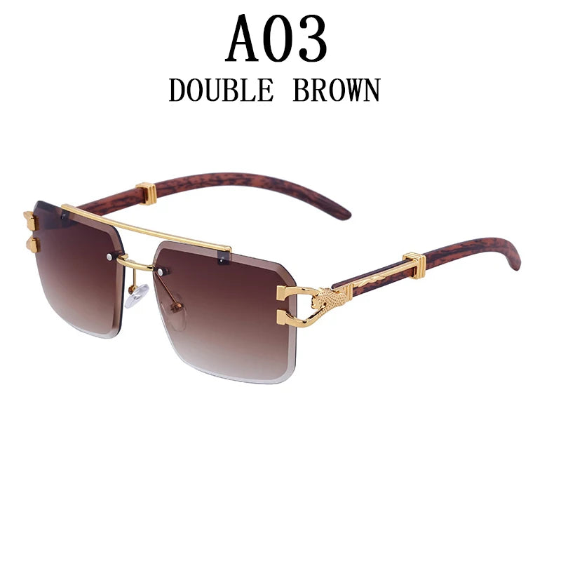 Frameless square wooden sunglasses for men and women, vintage, fashionable, luxury, retro, 2023