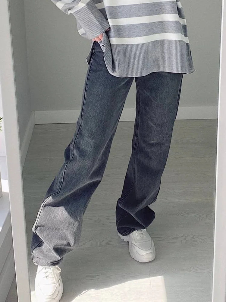 Jean bleu femmes taille haute 2025 ample décontracté petit ami jean Long pour le travail dames Simple jambe droite Denim pantalon pour les femmes