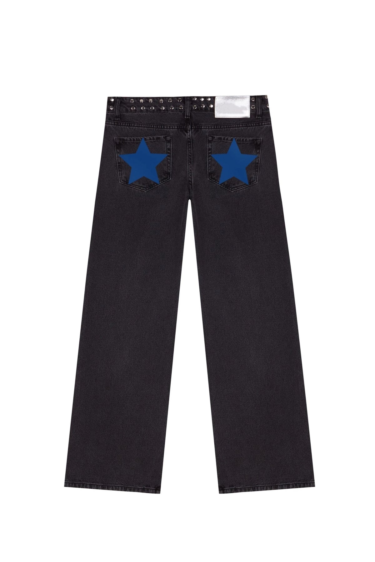 Spanish street fashion ONE DILEMMA Style Rivet five-pointed star pattern white jeans women's autumn straight slim pants