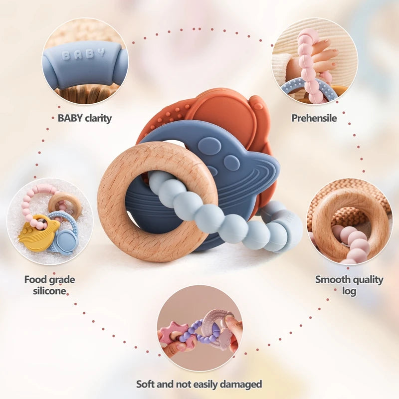 Anneau de dentition en Silicone pour bébé, 1 pièce, sans BPA, Bracelet en Silicone, feuille, jouets de dentition, anneau en bois, dent d'allaitement, jouets cadeaux pour nouveau-né