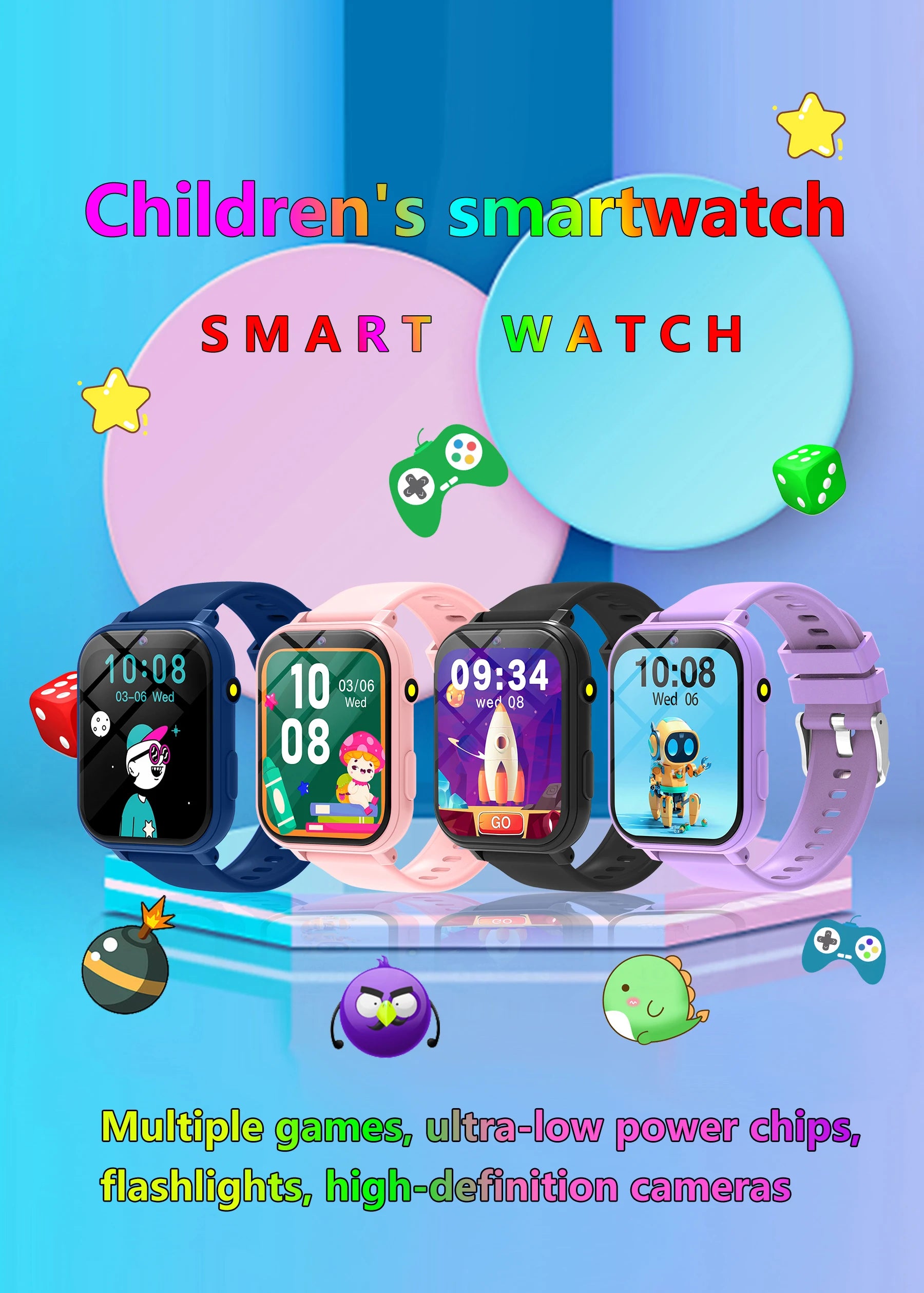 Nouveaux enfants Smartwatch jeux HD caméra frontale surveillance du sommeil lampe de poche électronique écran tactile alarme calculatrice cadeau garçons filles