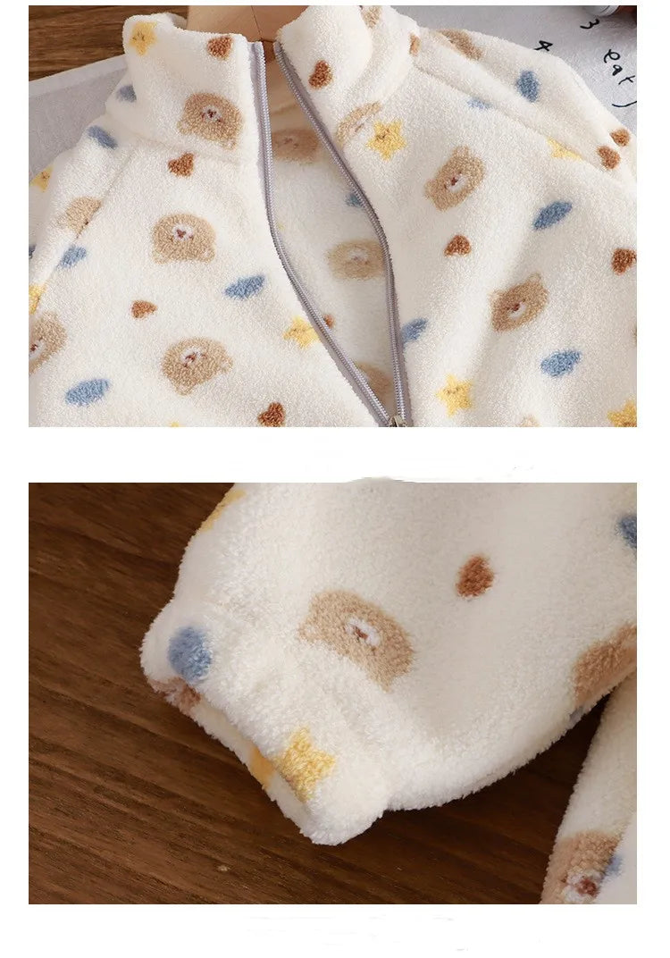 Ensemble épais en velours pour bébés, vêtements de maison pour enfants, dessin animé, secouant et brossé, automne et hiver