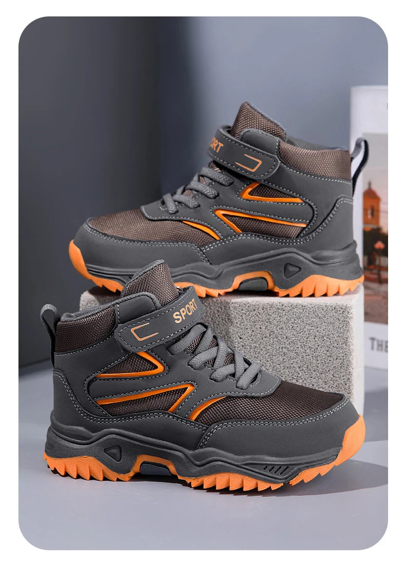 Chaussures de sport antidérapantes en cuir pour enfants, baskets de course respirantes, noires, à la mode, de randonnée, taille 29-40, nouvelle collection