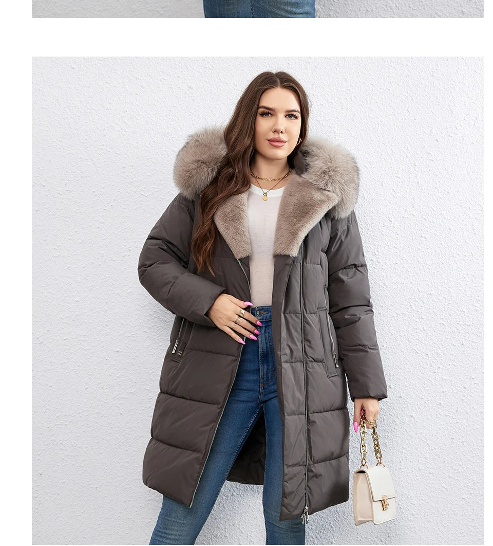 HaiLuoZi-Doudoune Longue en Coton pour Femme avec Ceinture en Fourrure, Manteau à Revers, Fermeture Éclair Indépendante, Vêtements d'Extérieur, Nouvelle Collection Hiver 2023, 1171