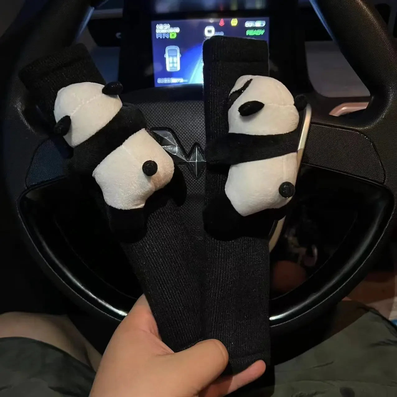 Ceinture de sécurité Automobile, décoration Panda de dessin animé, coussin d'épaule en peluche, accessoires automobiles, décorations de voiture