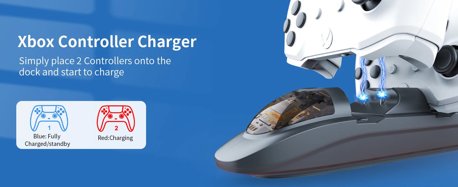 Station de chargeur de contrôleur avec 2 batteries rechargeables de 3600 mWh pour Xbox One/Series X | Contrôleur S, double station de charge pour