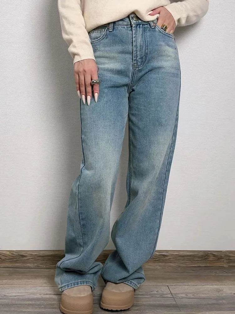 Jean bleu femmes taille haute 2025 ample décontracté petit ami jean Long pour le travail dames Simple jambe droite Denim pantalon pour les femmes