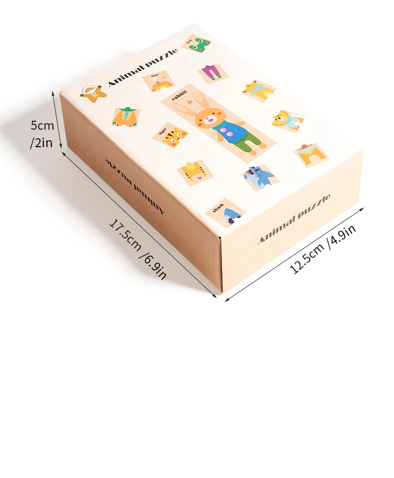 Puzzle assorti en forme d'animal de dessin animé pour enfants, planche de puzzle de cognition de mots anglais pour l'éducation précoce des bébés, jouet en bois